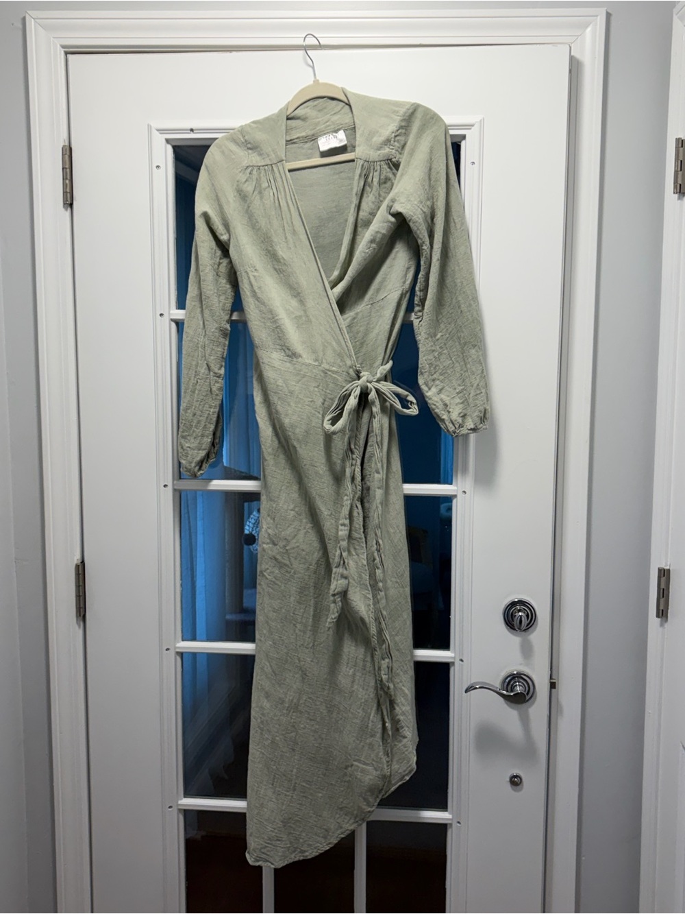 Light Sage Wrap Maxi Dress with Tie Waist